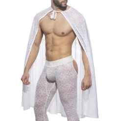 Addicted White Flowery Lace AD1187 – Luxury Transparent Floral Loungewear Cape -Men Attitude Boutique Cape ad AD1187 blanc 4