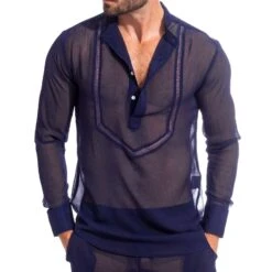 L'Homme Invisible Chantilly Blanc - Chemise Transparente en Mousseline Tunique Loungewear 5 L'Homme Invisible Chantilly Blanc - Chemise Transparente en Mousseline Tunique Loungewear -Men Attitude Boutique Chemise hi HW143CHA bleu 4