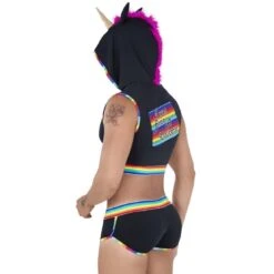 Candyman 99520 Unicorn Playful Set - Cropped Front-Zip Hoodie and Low-Rise Briefs -Men Attitude Boutique Costume candy 99520 noir 3