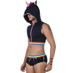 Candyman 99520 Unicorn Playful Set - Cropped Front-Zip Hoodie and Low-Rise Briefs -Men Attitude Boutique Costume candy 99520 noir 4