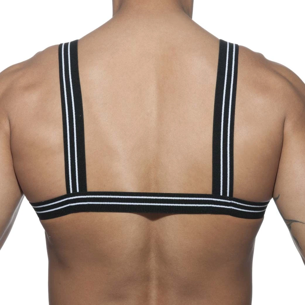 Addicted Stripes Navy and White – Metal Ring Silicone Logo Body Harness 2 Addicted Stripes Navy and White – Metal Ring Silicone Logo Body Harness – Image 2