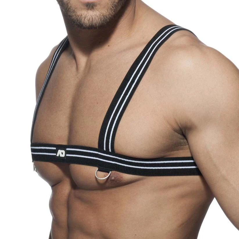 Addicted Stripes Navy and White – Metal Ring Silicone Logo Body Harness 3 Addicted Stripes Navy and White – Metal Ring Silicone Logo Body Harness – Image 3