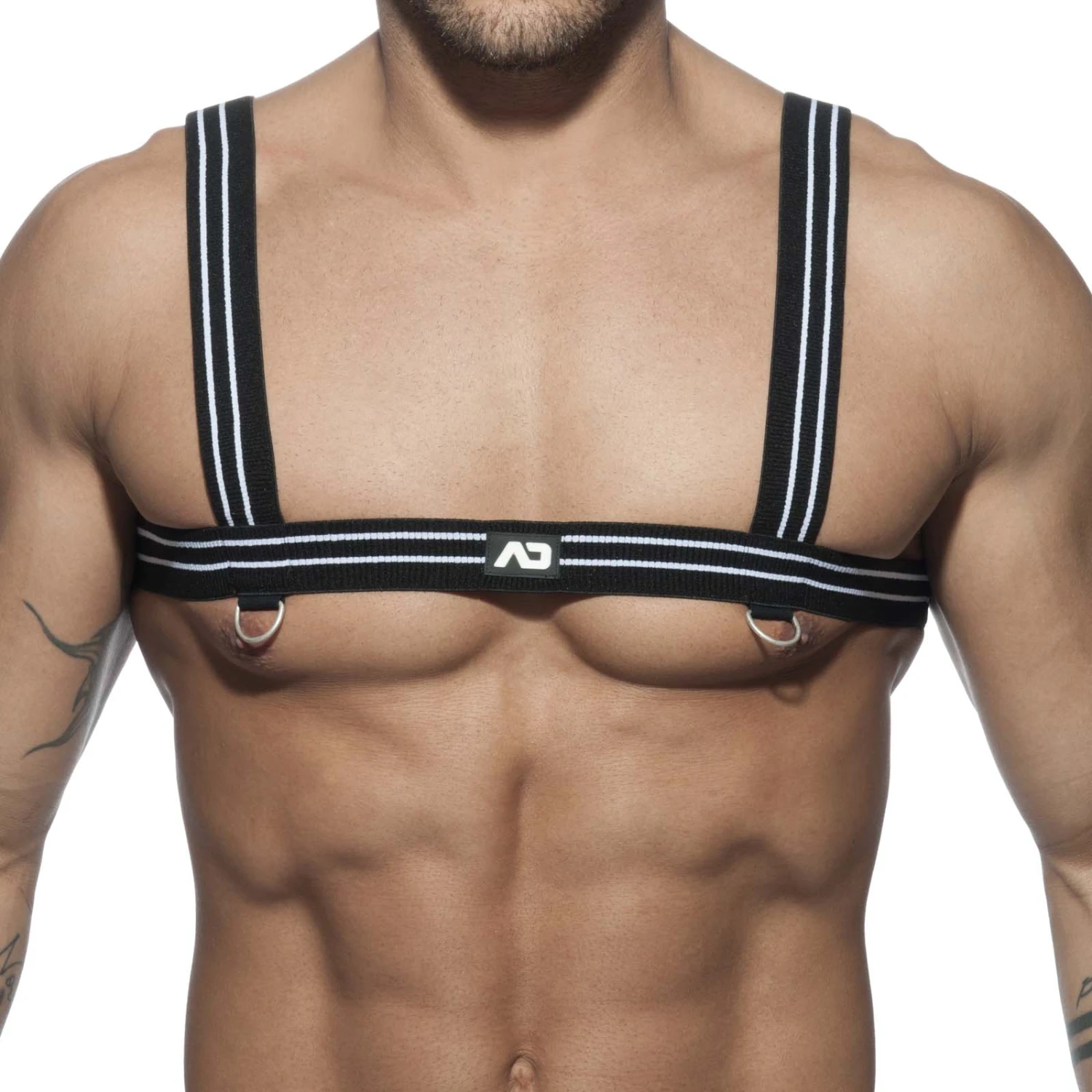 Addicted Stripes Navy and White – Metal Ring Silicone Logo Body Harness 1 Addicted Stripes Navy and White – Metal Ring Silicone Logo Body Harness
