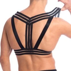 Harnais Quriose Nip Play HE02TOP Noir – Harnais de Poitrine Élastique et Sensuel -Men Attitude Boutique Harnais quriose HE02TOP noir 4 1