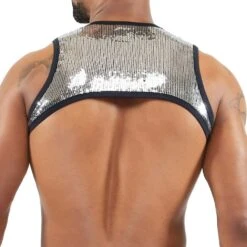 Harnais Broadway TOF Paris Pailleté – Harnais Sexy en Microfibre H0016A -Men Attitude Boutique Harnais tof H0016A argent 3