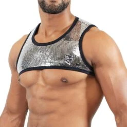 Harnais Broadway TOF Paris Pailleté – Harnais Sexy en Microfibre H0016A -Men Attitude Boutique Harnais tof H0016A argent 4