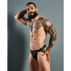 Jock Strap Cut4Men Black Leatherette C4M14 -Men Attitude Boutique Jockstrap c4m C4M14 noir a