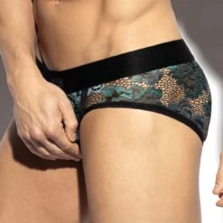 Slip ES Collection Botanic Garden UN632 Noir – Slip en Dentelle Florale avec Poche Push-Up -Men Attitude Boutique Slip esco UN632 noir 4