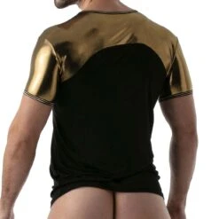 TOF PARIS Metal T-Shirt - Black Microfiber with Silver Lurex Trim Sexy Fit Tee -Men Attitude Boutique TShirt tof TOF134O or 3