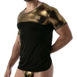 TOF PARIS Metal T-Shirt - Black Microfiber with Silver Lurex Trim Sexy Fit Tee -Men Attitude Boutique TShirt tof TOF134O or 4