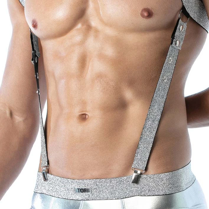TOF PARIS Silver Lurex Magic Suspenders – Adjustable Clubwear & Fetish Accessory 2 TOF PARIS Silver Lurex Magic Suspenders – Adjustable Clubwear & Fetish Accessory – Image 2