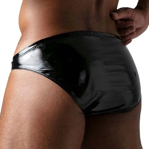 TOF PARIS Men's Vinyl Bikini Brief - Black Wet-Look Low-Rise Slip TOF182N 3 TOF PARIS Men's Vinyl Bikini Brief - Black Wet-Look Low-Rise Slip TOF182N â Image 3