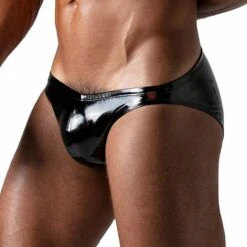 TOF PARIS Men's Vinyl Bikini Brief - Black Wet-Look Low-Rise Slip TOF182N 7 TOF PARIS Men's Vinyl Bikini Brief - Black Wet-Look Low-Rise Slip TOF182N -Men Attitude Boutique bikini tof tof182n noir 4