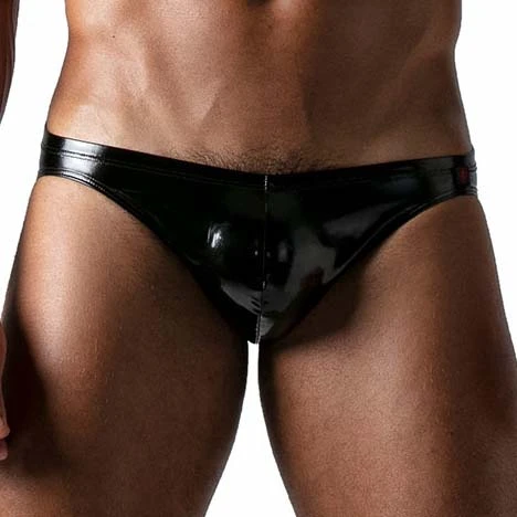 TOF PARIS Men's Vinyl Bikini Brief - Black Wet-Look Low-Rise Slip TOF182N 1 TOF PARIS Men's Vinyl Bikini Brief - Black Wet-Look Low-Rise Slip TOF182N