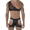Candyman 99474 Black Mesh 2-Piece Asymmetric Body Suit – Sexy Male Lingerie Set