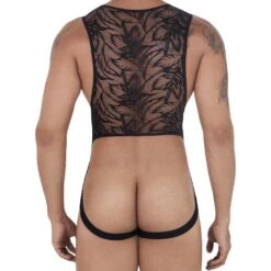 Candyman 99531 Men's Floral Lace Bodysuit – Sexy Jockstrap Back Round Neck 6 Candyman 99531 Men's Floral Lace Bodysuit – Sexy Jockstrap Back Round Neck -Men Attitude Boutique body candy 99531 noir 3