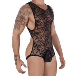 Candyman 99531 Men's Floral Lace Bodysuit – Sexy Jockstrap Back Round Neck 7 Candyman 99531 Men's Floral Lace Bodysuit – Sexy Jockstrap Back Round Neck -Men Attitude Boutique body candy 99531 noir 4