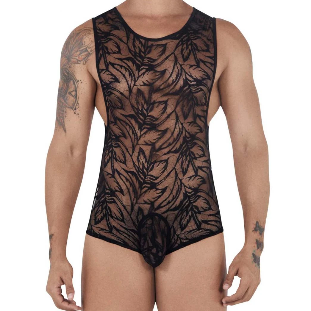 Candyman 99531 Men's Floral Lace Bodysuit – Sexy Jockstrap Back Round Neck 1 Candyman 99531 Men's Floral Lace Bodysuit – Sexy Jockstrap Back Round Neck