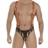 Candyman Fire 99543 Flame-Print Straps & Lace Back - Sexy High-Stretch Bodysuit