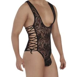 Candyman 99570 Floral Lace Men's Body – Adjustable Side Lacing & Thong Style -Men Attitude Boutique body candy 99570 noir 4