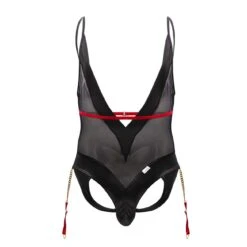 Candyman 99600 Black Sheer Mesh - Deep V-Neck Sexy Minimal Coverage Bodysuit -Men Attitude Boutique body candy 99600 noir 9