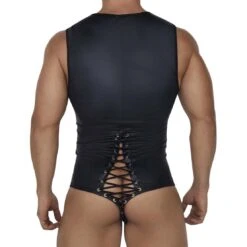 Body Candyman Wrestling 99694 – Black Mixed Fabric Lacing Men's Sexy One-Piece -Men Attitude Boutique body candy 99694 noir 3