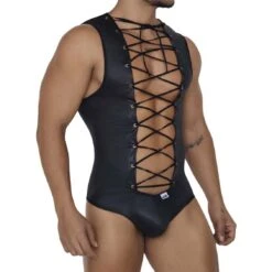 Body Candyman Wrestling 99694 – Black Mixed Fabric Lacing Men's Sexy One-Piece -Men Attitude Boutique body candy 99694 noir 4