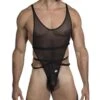 Candyman 99484 Men's Strappy Bodysuit – Transparent Microfiber with Corset Back