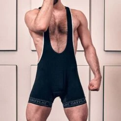 Gayplay Black & Turquoise Cycling Bodysuit - Open Back Sexy Men's Romper
