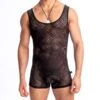 L'Homme Invisible Good Vibrations Black Lace Bodysuit – HW161VIB Sexy Sheer Men's Singlet -Men Attitude Boutique body hi hw161vib noir m