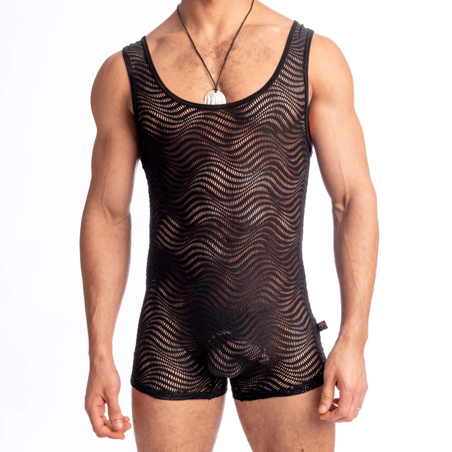 L'Homme Invisible Good Vibrations Black Lace Bodysuit – HW161VIB Sexy Sheer Men's Singlet 1 L'Homme Invisible Good Vibrations Black Lace Bodysuit – HW161VIB Sexy Sheer Men's Singlet