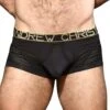 Boxer Andrew Christian Almost Naked Retro Mesh 92419 – Noir Sport avec Empiècements Transparents