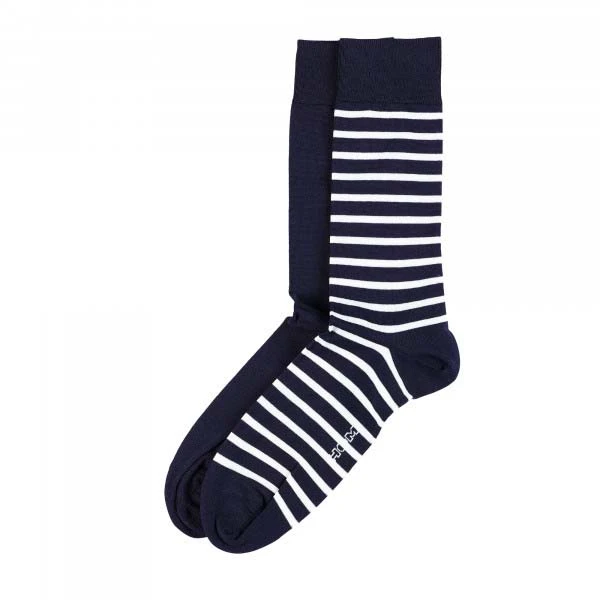 HOM Goelette Navy and Striped Pack of 2 – Premium Fil d'Écosse Mercerized Cotton Socks 1 HOM Goelette Navy and Striped Pack of 2 – Premium Fil d'Écosse Mercerized Cotton Socks