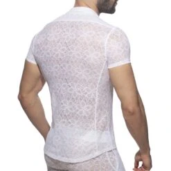 Addicted White Flowery Lace Shirt AD1192 – Sexy Floral Slim Fit Top -Men Attitude Boutique chemise ad ad1192 blanc 3