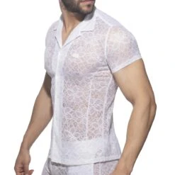 Addicted White Flowery Lace Shirt AD1192 – Sexy Floral Slim Fit Top -Men Attitude Boutique chemise ad ad1192 blanc 4