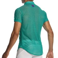Chemise Modus Vivendi Illusion Turquoise – Chemise Slim Fit en Maille Semi-Transparente -Men Attitude Boutique chemise modus 04542 turquoise 3