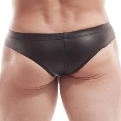 Wojoer Tanga Cockring en Simili Cuir Noir – Sous-Vêtement Sexy Homme 380W449 -Men Attitude Boutique cockring wojoer 380W449 noir 3