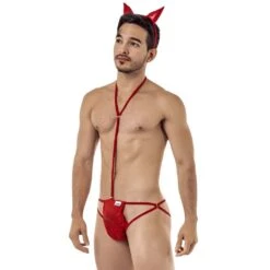 Candyman 99398 Red Lace Devil Costume – Sexy Jockstrap with Removable Neck Strap & Horns -Men Attitude Boutique costume candy 99398 rouge 4