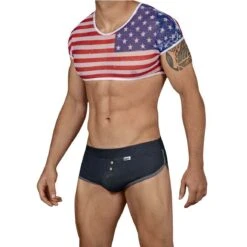 Candyman 99443 American Flag Crop Top & Faux Denim Boxer – Sexy Patriot Men’s Costume -Men Attitude Boutique costume candy 99443 noir 4