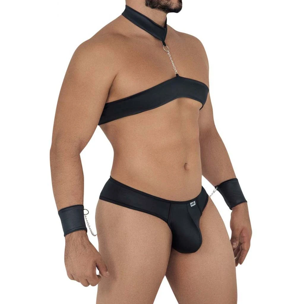 Candyman 99592 Men's Harness and Thong Ensemble – Black Bondage Set with Chains and Cuffs 2 Candyman 99592 Men's Harness and Thong Ensemble – Black Bondage Set with Chains and Cuffs – Image 2