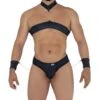 Candyman 99592 Men's Harness and Thong Ensemble – Black Bondage Set with Chains and Cuffs