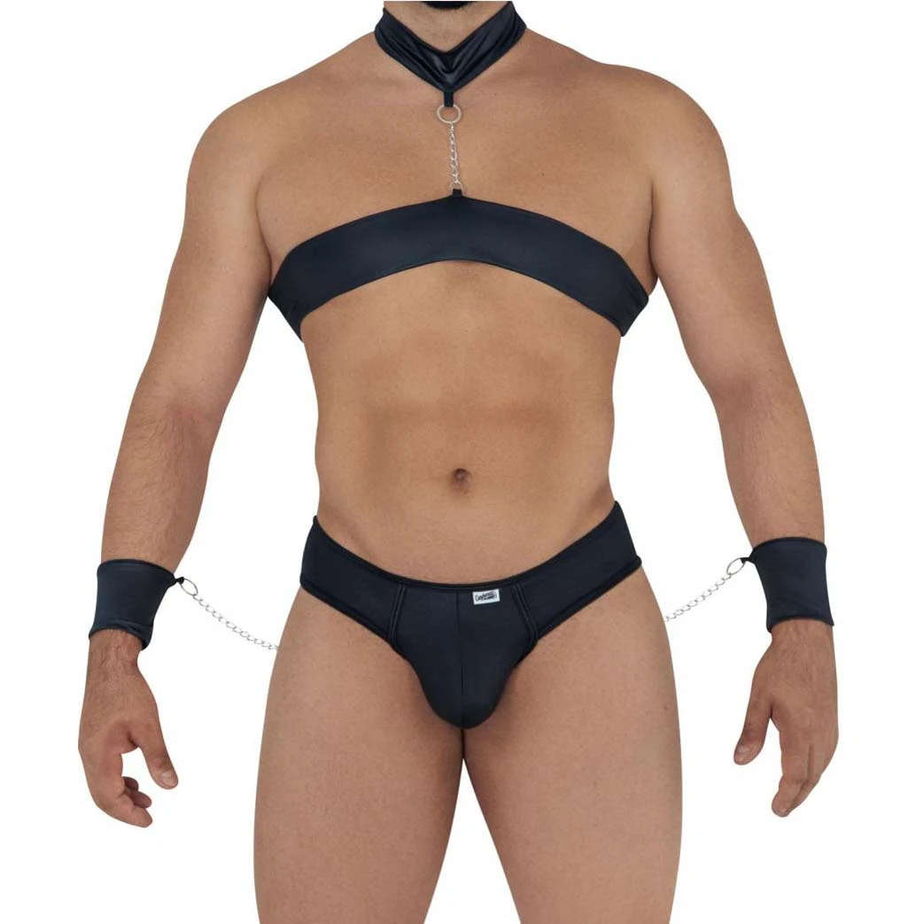 Candyman 99592 Men's Harness and Thong Ensemble – Black Bondage Set with Chains and Cuffs 1 Candyman 99592 Men's Harness and Thong Ensemble – Black Bondage Set with Chains and Cuffs