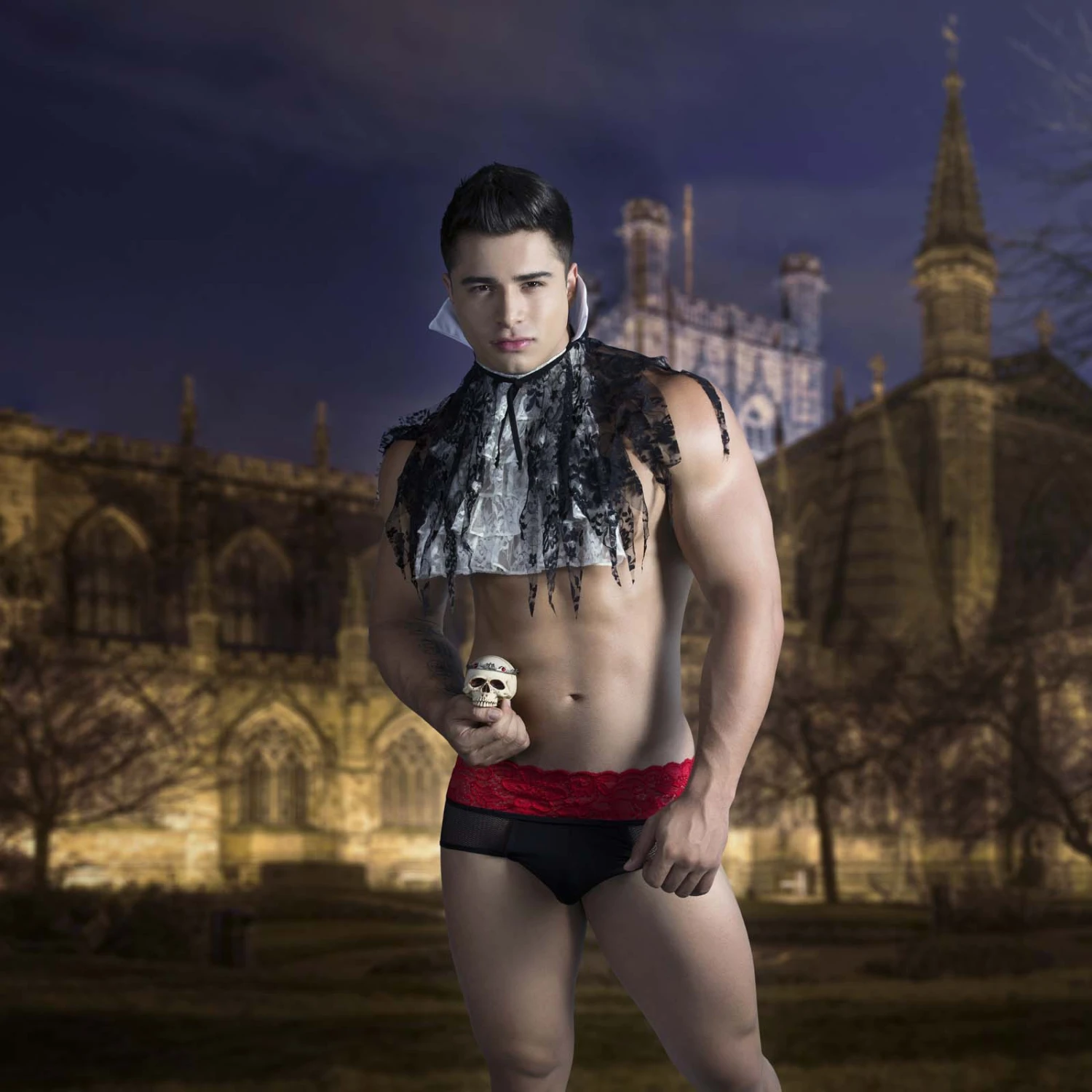 Candyman 99291 Vampire Black and Red - Men's Sexy Lace Two-Piece Costume 2 Candyman 99291 Vampire Black and Red - Men's Sexy Lace Two-Piece Costume â Image 2