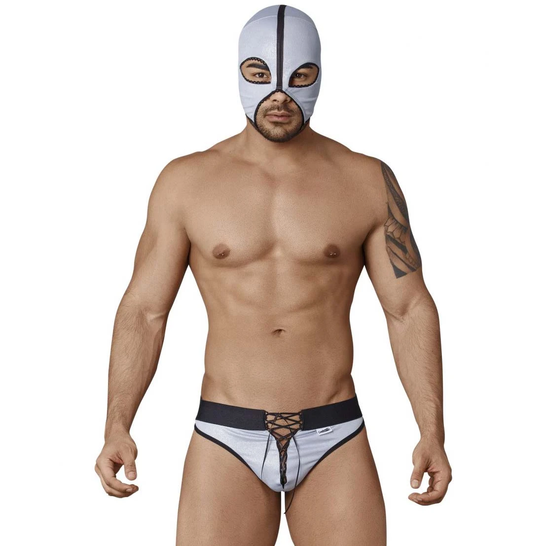 Candyman 99351 - Costume de Catcheur Argent avec Masque et String Sexy à Lacets 1 Candyman 99351 - Costume de Catcheur Argent avec Masque et String Sexy à Lacets