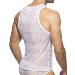 Addicted Flowery Lace White – Sexy Sheer Floral Mesh Slim Fit Tank Top 6 Addicted Flowery Lace White – Sexy Sheer Floral Mesh Slim Fit Tank Top -Men Attitude Boutique debardeur addicted ad1077 blanc 3 1
