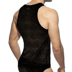 Addicted Flowery Lace Tank Top AD1077 Black – Sexy Slim Fit Floral Mesh Singlet -Men Attitude Boutique debardeur addicted ad1077 noir 3