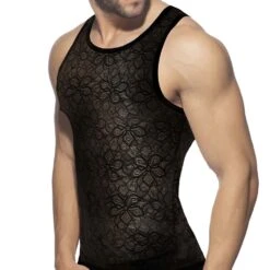Addicted Flowery Lace Tank Top AD1077 Black – Sexy Slim Fit Floral Mesh Singlet -Men Attitude Boutique debardeur addicted ad1077 noir 4