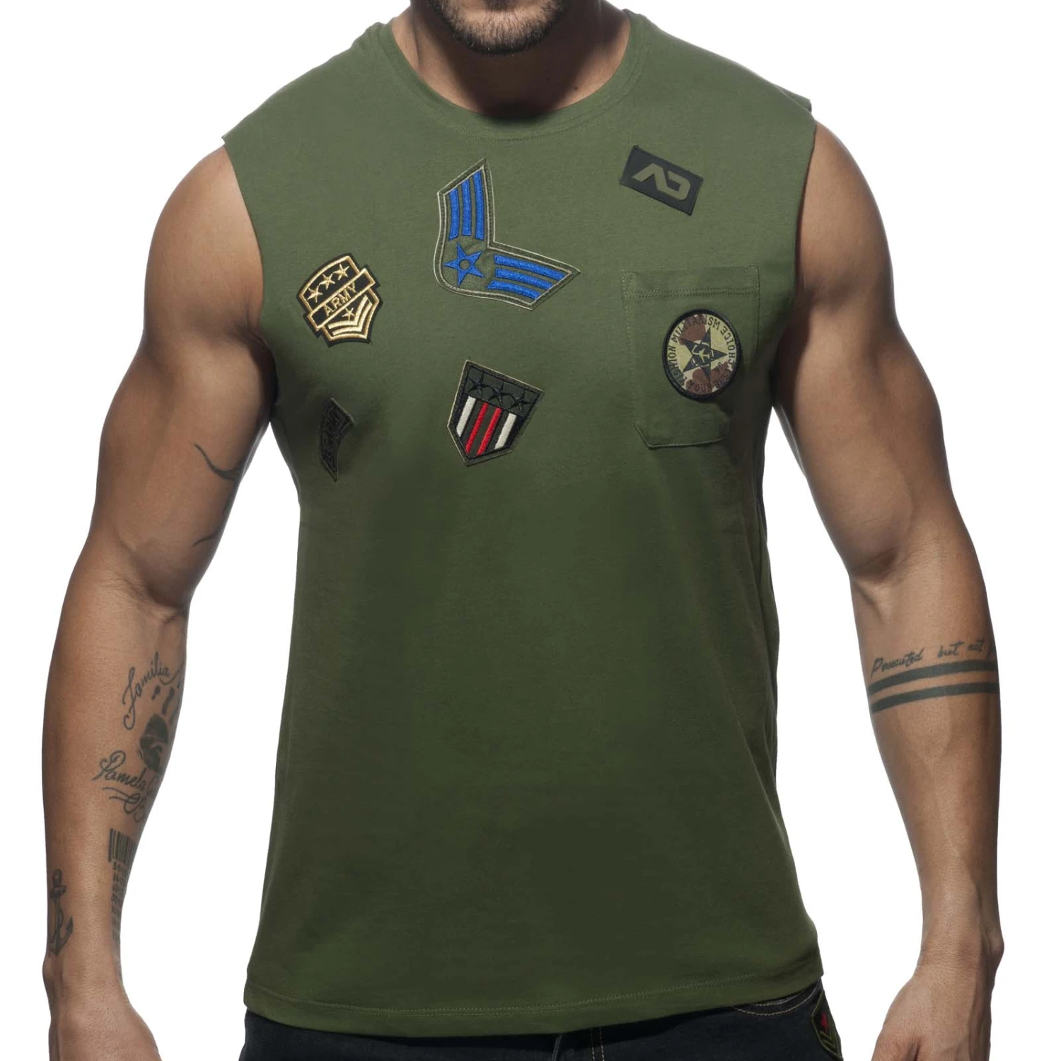 Addicted Patches AD750 Tank Top - Military Style Fitted Cotton Vest 1 Addicted Patches AD750 Tank Top - Military Style Fitted Cotton Vest