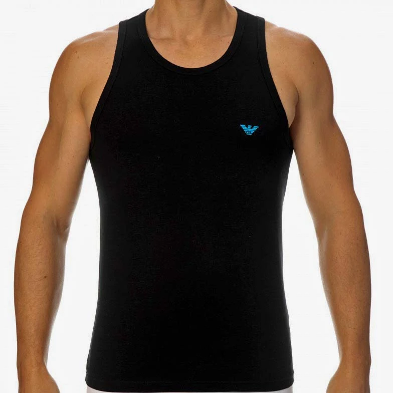 Emporio Armani Débardeur Noir en Coton Stretch – Logo Aigle Poitrine et Dos 1108280P725 1 Emporio Armani Débardeur Noir en Coton Stretch – Logo Aigle Poitrine et Dos 1108280P725