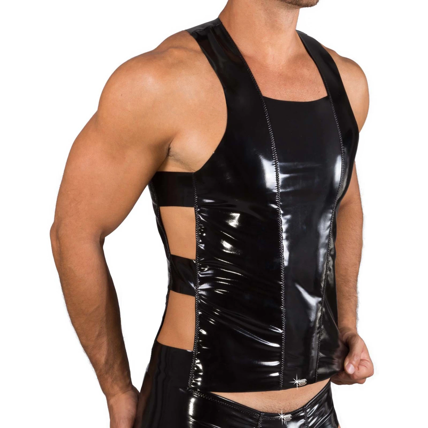 Débardeur Eros Veneziani 7314 Noir en Vinyle – Coupe Ajustée avec Détails Élastiques 1 Débardeur Eros Veneziani 7314 Noir en Vinyle – Coupe Ajustée avec Détails Élastiques